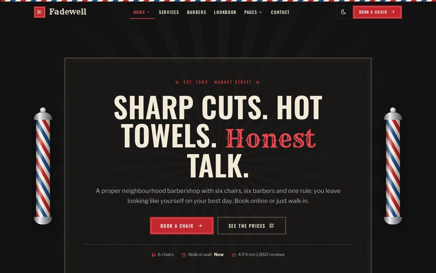 Fadewell home page preview